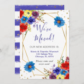 青と赤の花フレーム引っ越しました 案内状 (正面/裏面)