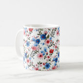 青と赤の花柄 コーヒーマグカップ (正面左)