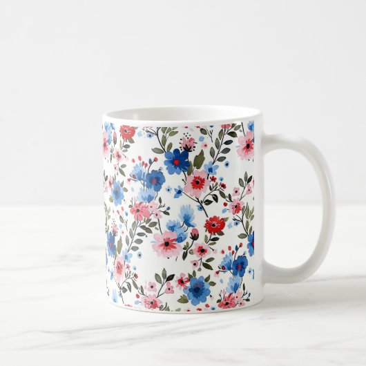 青と赤の花柄 コーヒーマグカップ (右)
