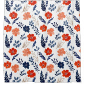 青と赤の花水色の美的フローラ シャワーカーテン (正面)