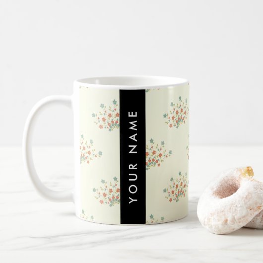 青と赤の花 ブラック あなたの名前 コーヒーマグカップ (ドーナツ)