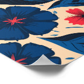 青と赤の花、濃い青の離れ花 ポスター (角)