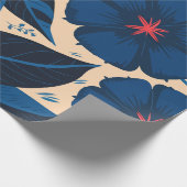 青と赤の花、濃い青の離れ花 ラッピングペーパー (角)