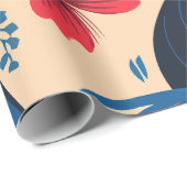 青と赤の花、濃い青の離れ花 ラッピングペーパー (ロールコーナー)