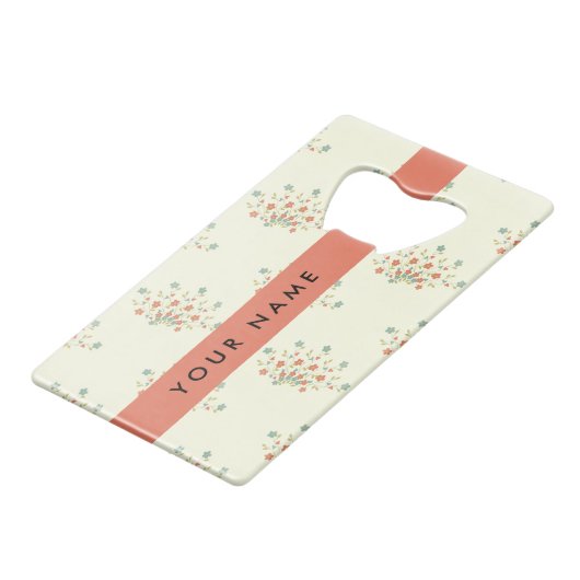 青と赤の花、赤、あなたの名前 クレジットカード栓抜き (正面アングル)