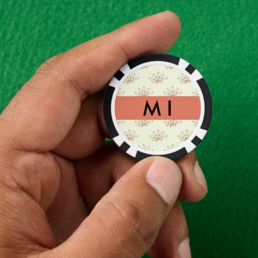 青と赤の花、赤、あなたの名前 ポーカーチップ (手)