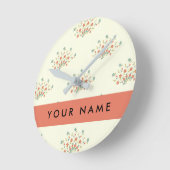 青と赤の花、赤、あなたの名前 ラウンド壁時計 (傾斜)