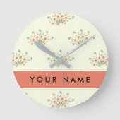 青と赤の花、赤、あなたの名前 ラウンド壁時計 (正面)