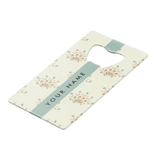 青と赤の花、青、あなたの名前 クレジットカード栓抜き (正面アングル)