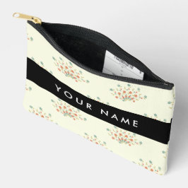 青と赤の花、黒、あなたの名前 アクセサリーポーチ