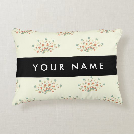 青と赤の花、黒、あなたの名前 アクセントクッション (正面)
