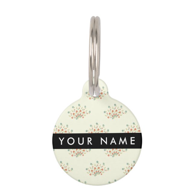 青と赤の花、黒、あなたの名前 ペット　ネームタグ (正面)