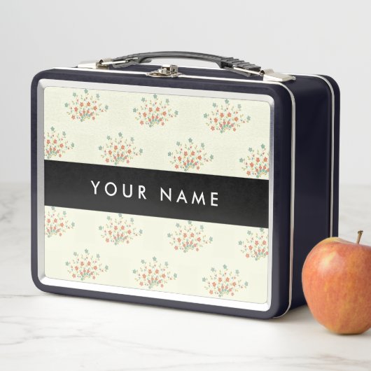 青と赤の花、黒、あなたの名前 メタルランチボックス (インサイチュ)
