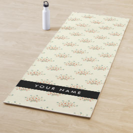 青と赤の花、黒、あなたの名前 ヨガマット