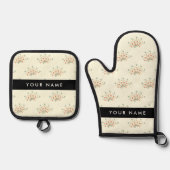 青と赤の花、黒、あなたの名前 鍋つかみ&鍋敷きセット (正面)