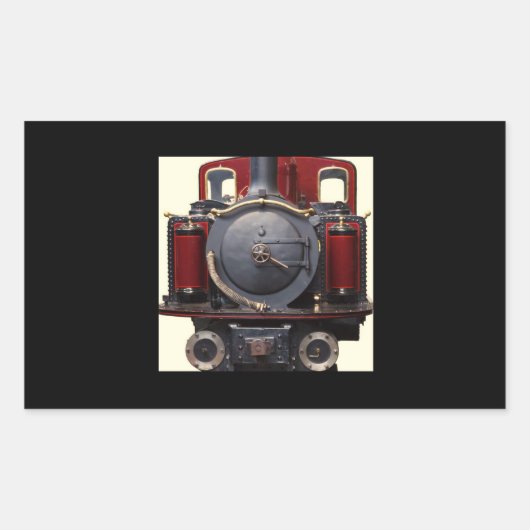 青と赤の蒸気機関車 長方形シール (正面)