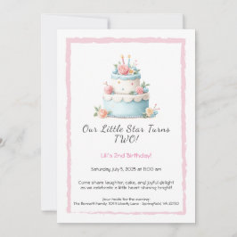 青と赤の誕生日ケーキ – 2歳の誕生日招待状 招待状