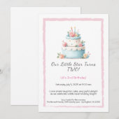 青と赤の誕生日ケーキ – 2歳の誕生日招待状 招待状 (正面/裏面)