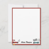 青と赤の速いレトロなヴィンテージ レースカー 子供 ノートカード (正面)