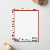 青と赤の速いレトロなヴィンテージ レースカー 子供 ノートカード (正面/裏面インサイチュ)