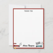 青と赤の速いレトロなヴィンテージ レース カー 子供 サンキューカード (正面)