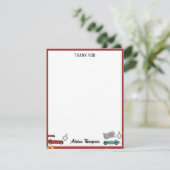 青と赤の速いレトロなヴィンテージ レース カー 子供 サンキューカード (スタンド正面)