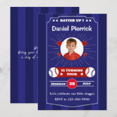 青と赤の野球の誕生日パーティー招待状 招待状 (正面/裏面)