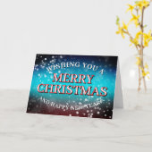 青と赤の雪のクリスマスカード カード (黄色い花)