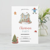 青と赤の雪の家でのクリスマス 招待状 (スタンド正面)