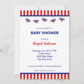 青と赤の飛行機の赤ストライプのちゃんシャワー 招待状 (正面)