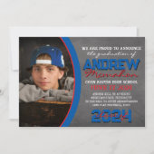 青と赤の黒板卒業発表 招待状 (正面)