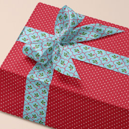 青と赤ホタテのホリーブランチベリークリスマス サテンリボン