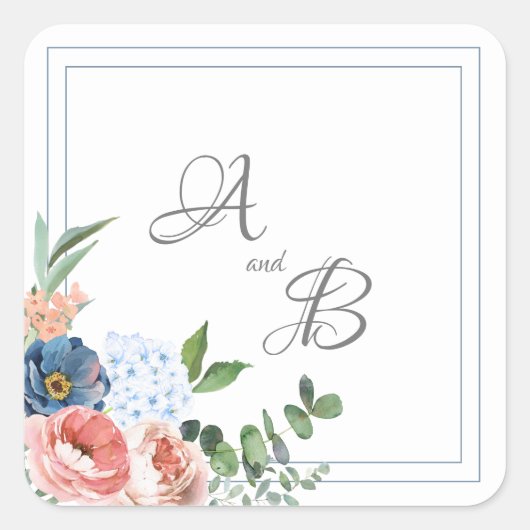 青と赤面のバラ スクエアシール (正面)