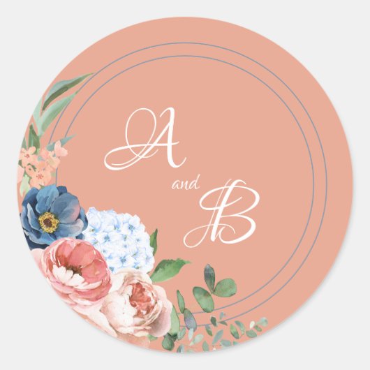 青と赤面のバラ ラウンドシール (正面)