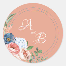 青と赤面のバラ ラウンドシール