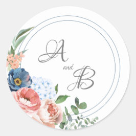 青と赤面のバラ ラウンドシール