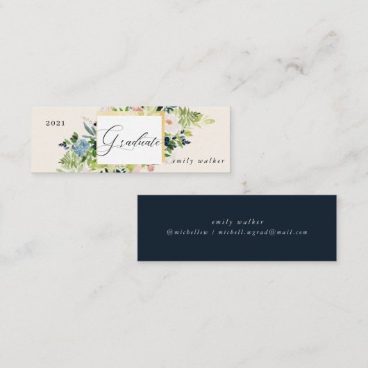 青と赤面のフローラの卒業式の名刺 スキニー名刺 (正面/裏面)