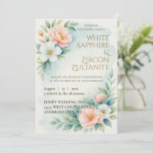 青と赤面のフローラ結婚式招待状 招待状 (スタンド正面)