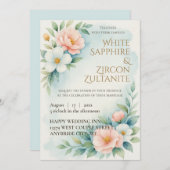 青と赤面のフローラ結婚式招待状 招待状 (正面/裏面)