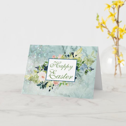 青と赤面の水の色の春ブーケイースター カード (黄色い花)