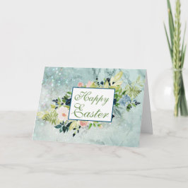 青と赤面の水の色の春ブーケイースター カード