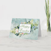 青と赤面の水の色の春ブーケイースター カード (正面)