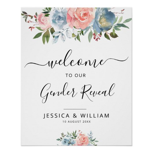 青と赤面の花のベビー性発現サイン ポスター (正面)