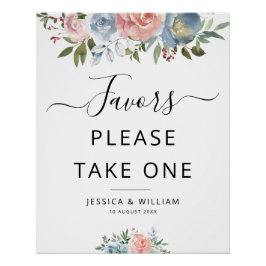 青と赤面の花の好意サイン ポスター