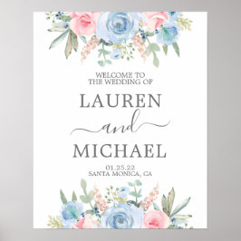 青と赤面結婚の歓迎サイン ポスター