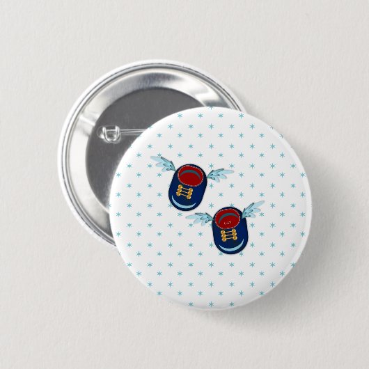 青と赤飛んでいるのかわいい翼の小さなベビー靴 缶バッジ (正面&裏面)