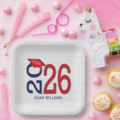 青と赤2025木材での卒業 ペーパープレート (パーティー)