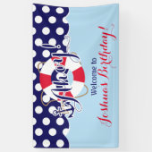 青と赤、セーラー、航海の誕生日 横断幕 (縦)