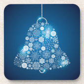 青と輝く白い雪の結晶クリスマスベル コースター (正面)