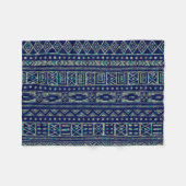 青と部族カラフルの幾何学的パターン フリースブランケット (正面(横))